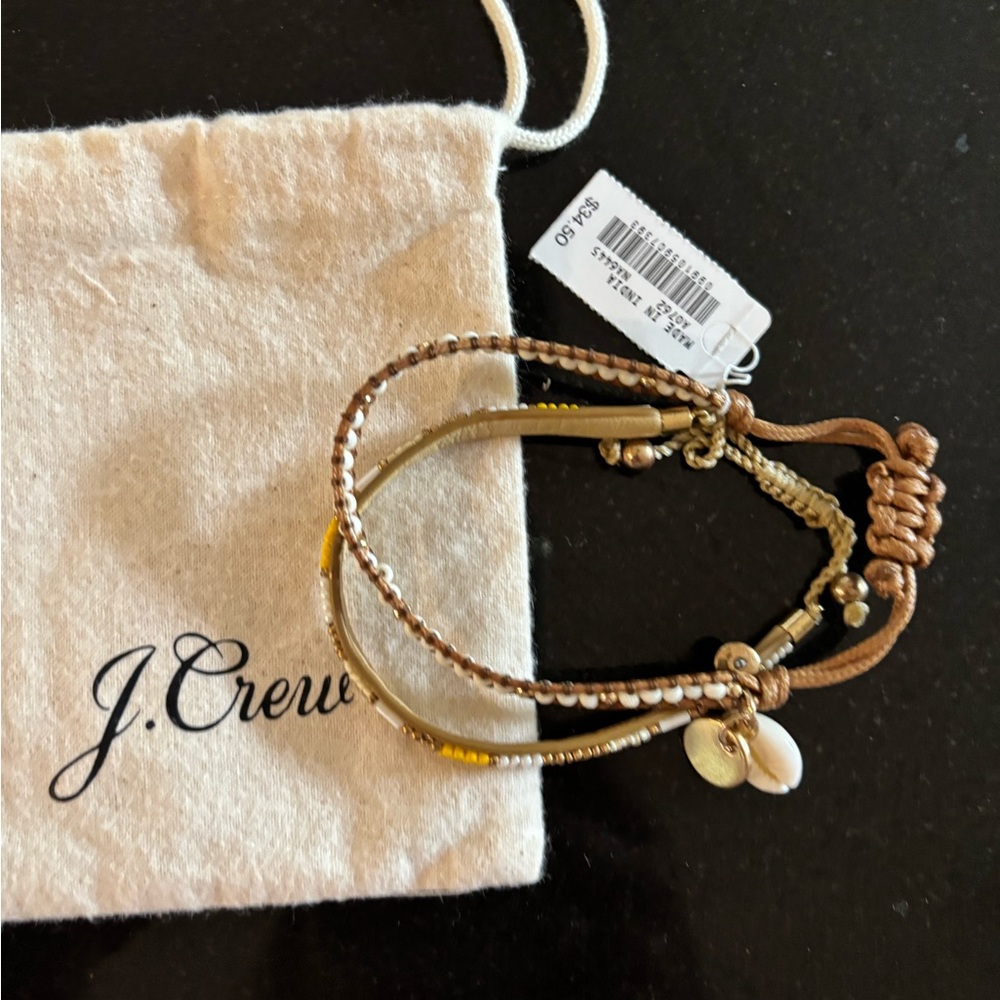 J. Crew Gold and Tan Beaded Bracelet Trio NWT